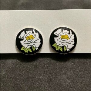 Floral Enamel Screw Back Earrings